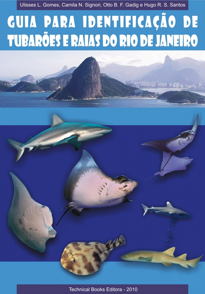 Capa do livro "Guia para identificação de tubarões e raias do Rio de Janeiro", de 2010