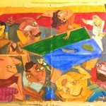 Detalhe de "O sarau" (1,20 x 0,85 m), obra de Fabiano Carriero, especialmente concebida para o evento, e exposta nesta quarta-feira