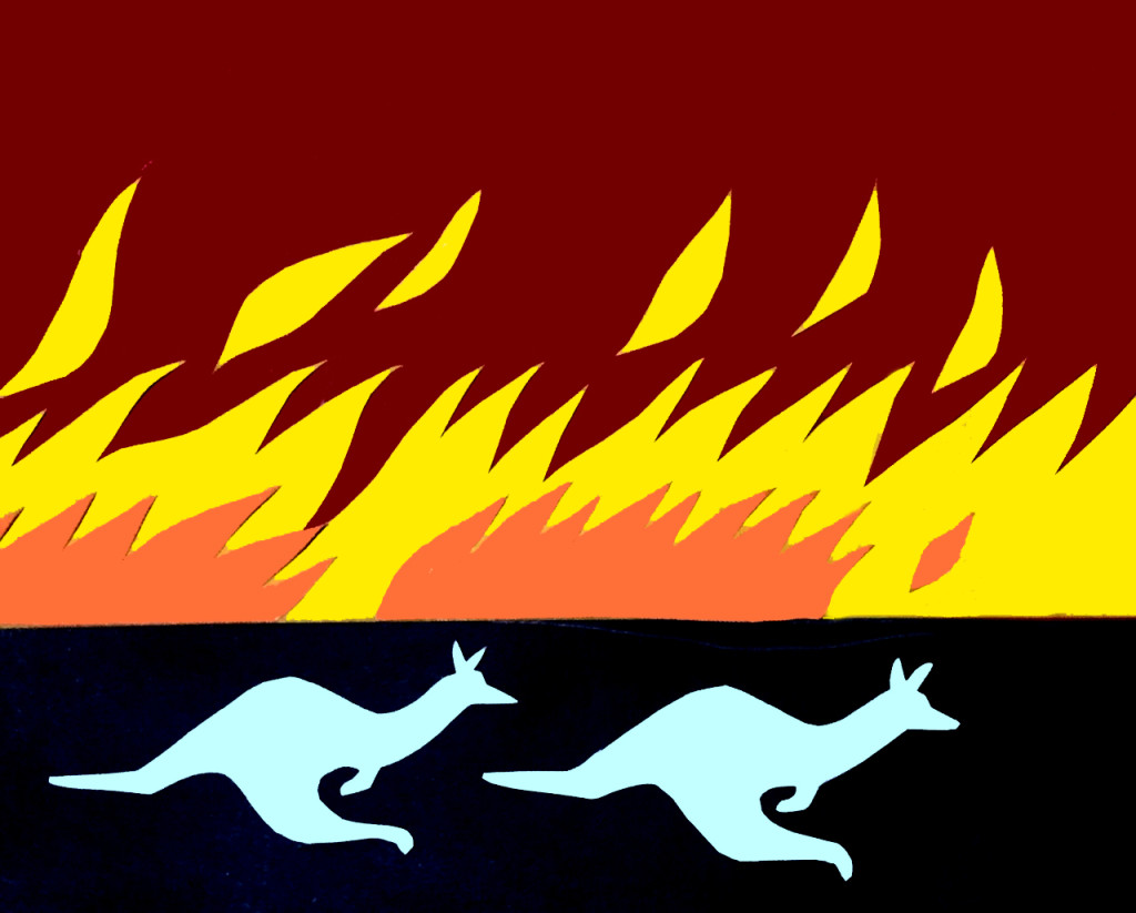 Arte de Fausto  Bergocce, sobre recentes queimadas na Austrália