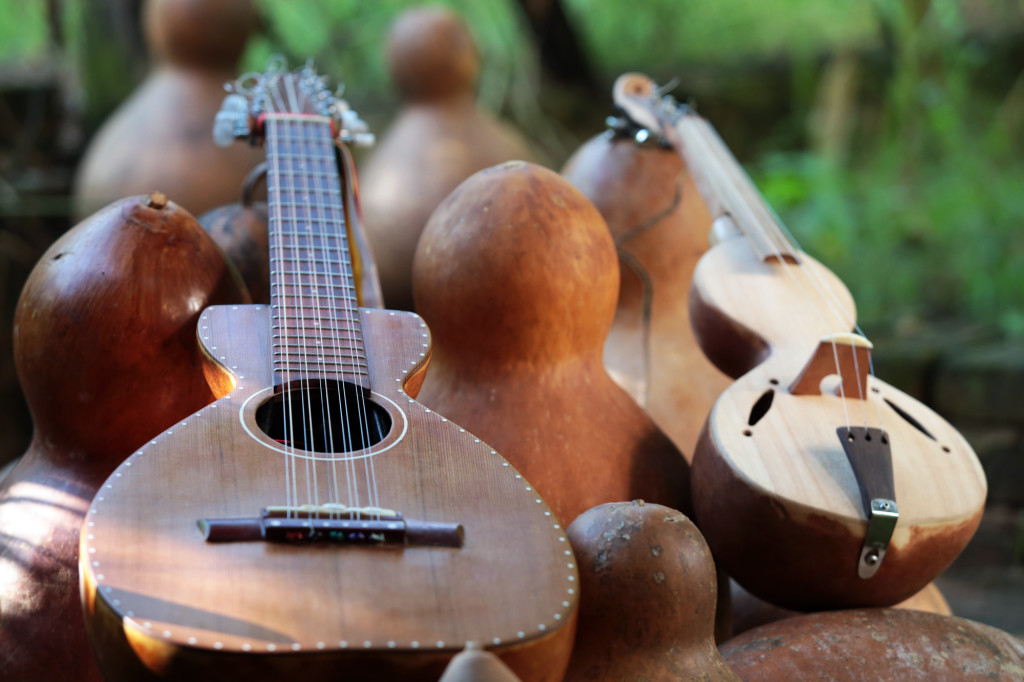 As cabaças e os instrumentos fabricados pelo luthier (Foto Adriano Rosa)