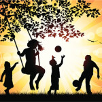 Ilustração de crianças brincando no parque